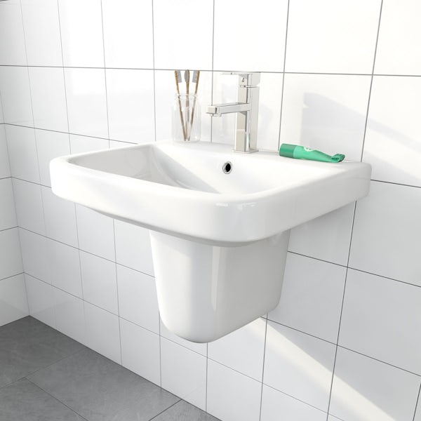 Mode Carter back to wall toilet and semi pedestal basin suite