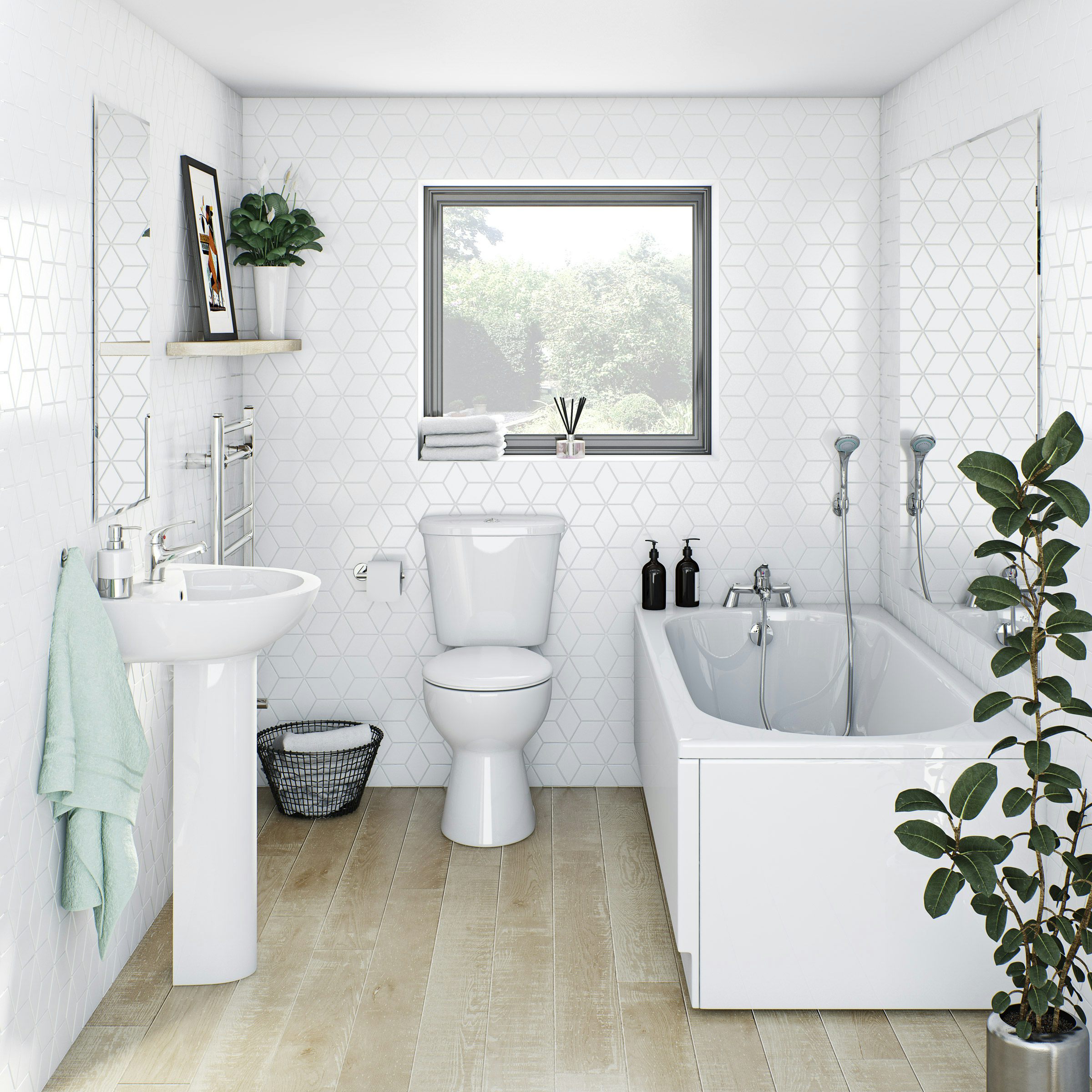 Clarity complete bathroom suite with straight bath, panels
