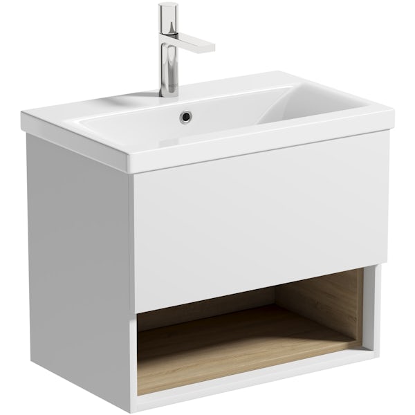 Mode Tate II white & oak furniture package with wall hung vanity unit 600mm