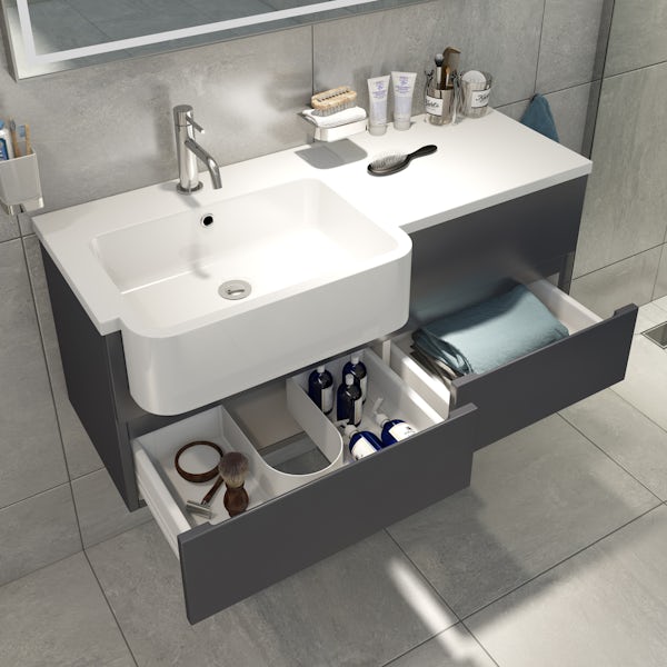 Mode Roche grey wall hung vanity and semi-recessed basin 1000mm