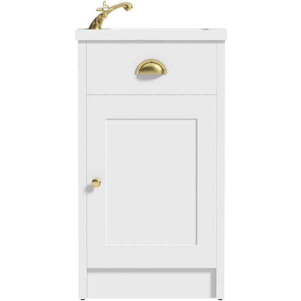 Orchard Dulwich matt white cloakroom floorstanding vanity and basin 460mm - brushed brass