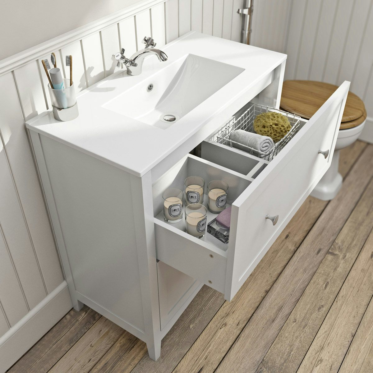 The Bath Co Camberley White Floorstanding Vanity Unit And Ceramic Basin 800mm