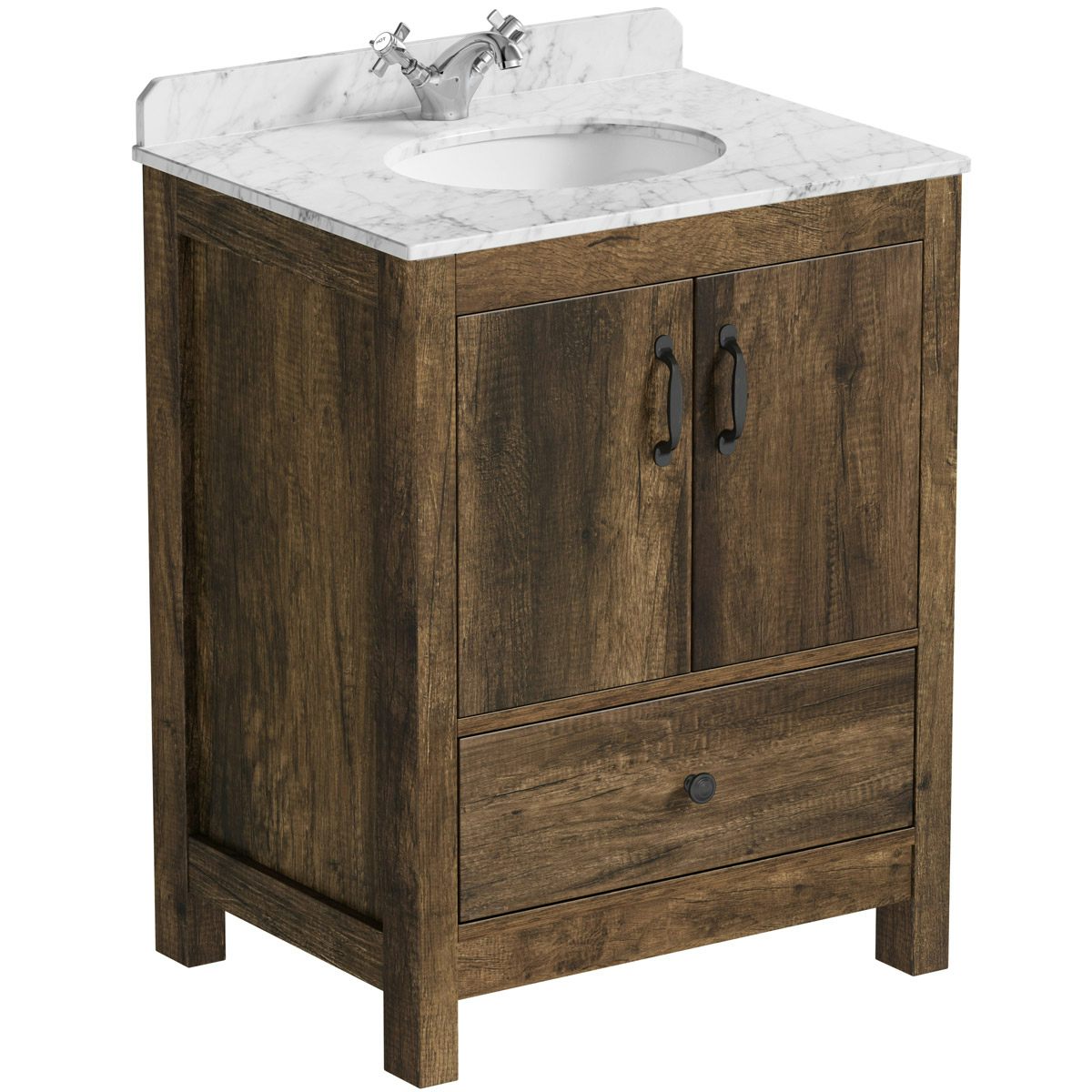 White Marble Basin 650mm, Wooden Double Vanity Unit