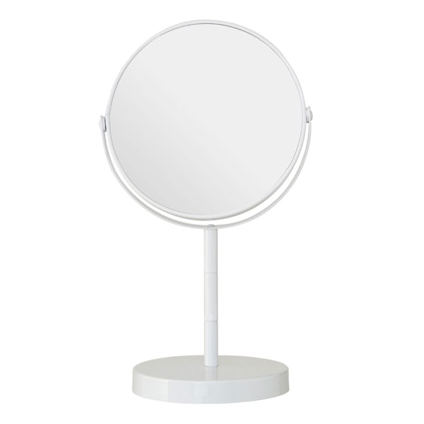 White small freestanding vanity mirror with 2x magnification