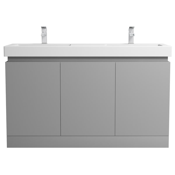 Mode Hardy slate matt grey floorstanding double vanity unit and basin 1380mm