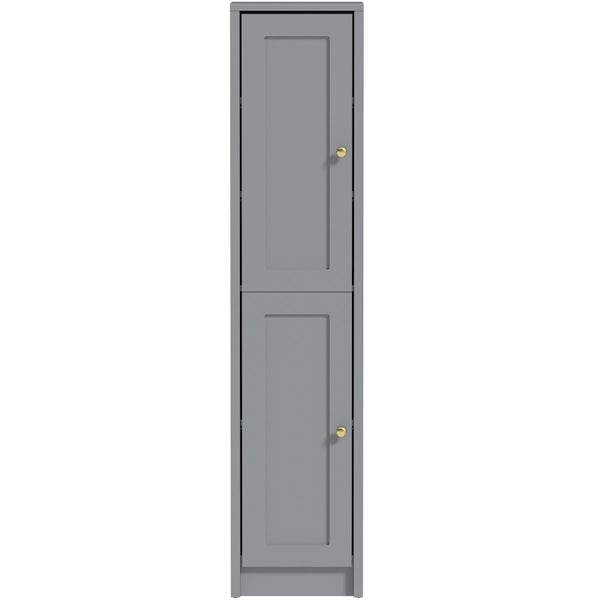 Orchard Dulwich stone grey tall storage unit 1603 x 350mm - brushed brass