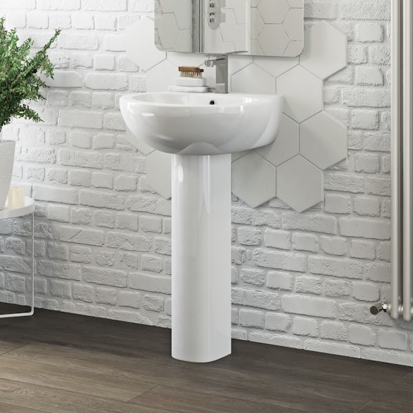 Deco close coupled toilet suite with full pedestal basin 540mm