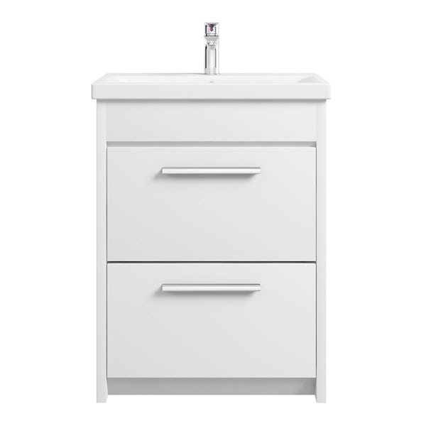 Clarity white floorstanding vanity unit and ceramic basin 600mm with tap