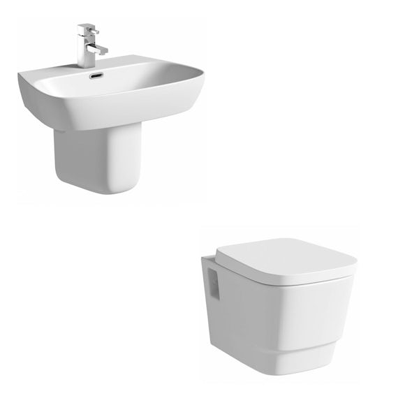 Mode Foster wall hung toilet suite with semi pedestal basin 600mm