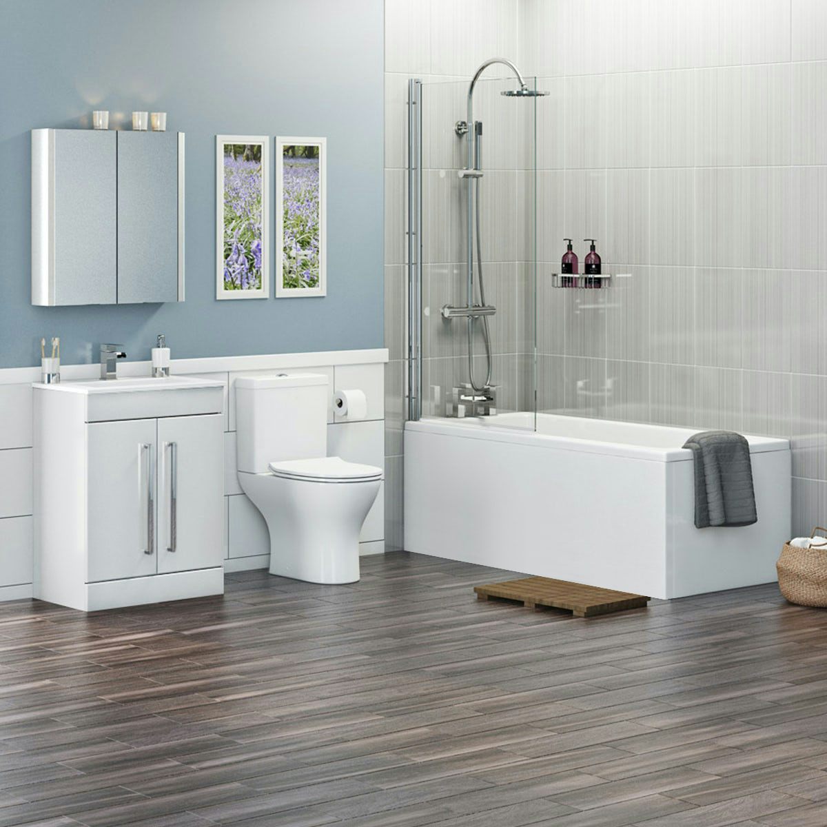 Orchard Derwent round complete bathroom suite with straight shower bath, shower and taps 1800 x 800