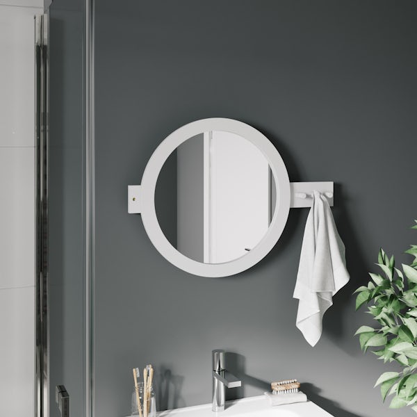 Mode South Bank white round mirror with robe hooks
