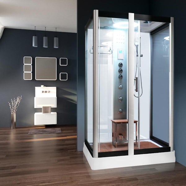 Vidalux Serenity steam shower cabin with white back panels 1200 x 900