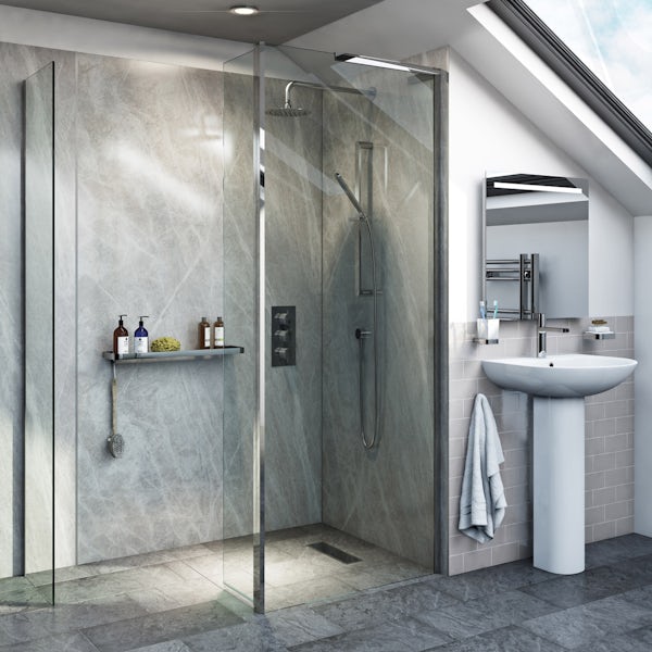 Mode 8mm spacious wet room shower enclosure pack with hinged return panel