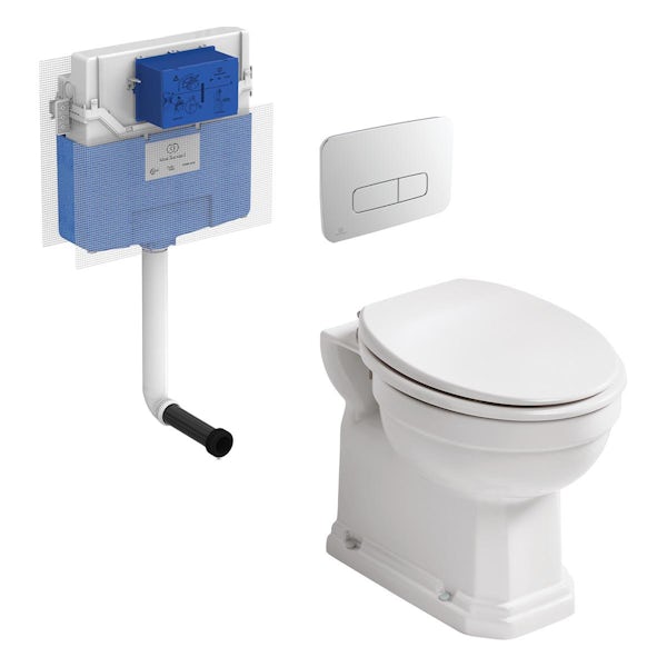 Ideal Standard Waverley back to wall toilet with white seat, Prosys mechanical cistern and Oleas M3 chrome flush plate