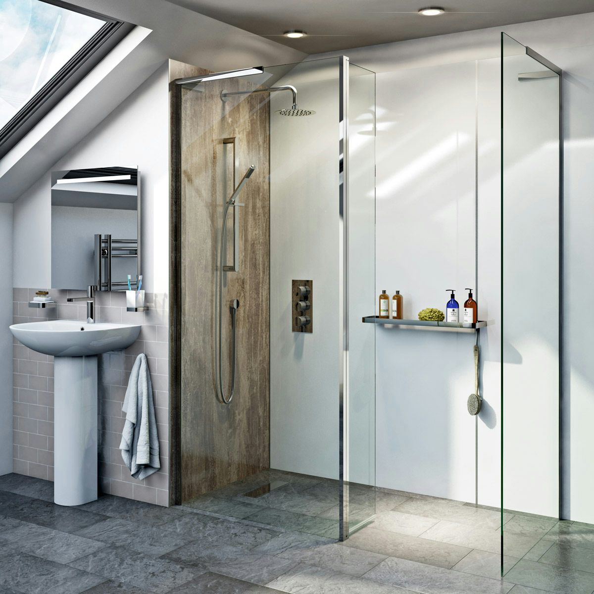 Mode 8mm walk in shower enclosure pack with hinged return panel 1200 x 800