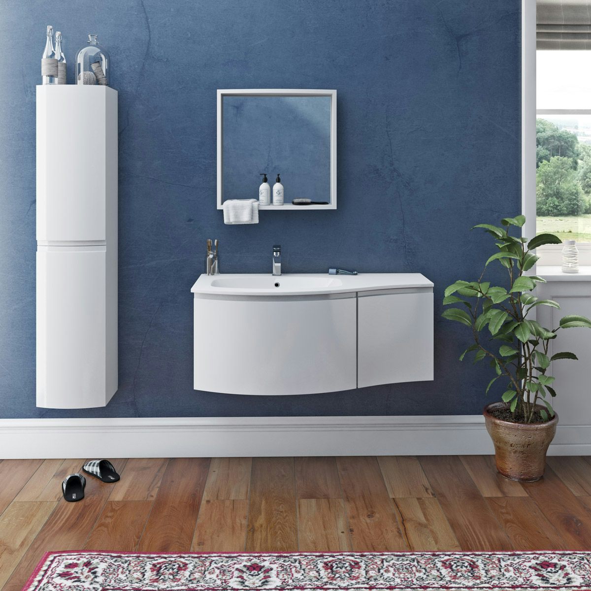 Wall Hung Vanity Unit And Basin 1000mm, Leatherhead 24 Wall Mounted Single Bathroom Vanity Set