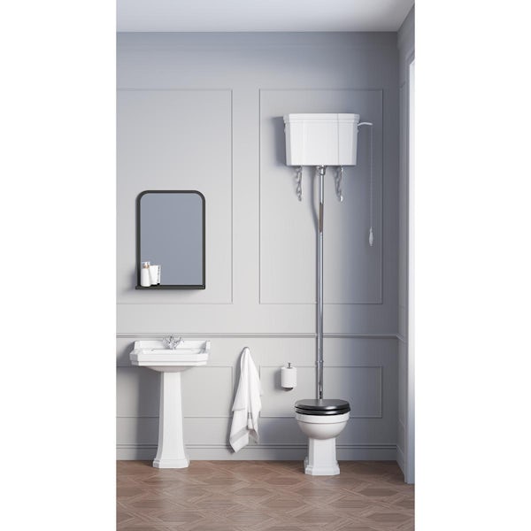 Ideal Standard high level toilet with black toilet seat