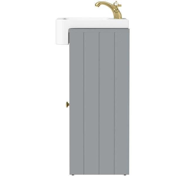 Orchard Dulwich stone grey floorstanding vanity unit and semi recessed basin 600mm - brushed brass