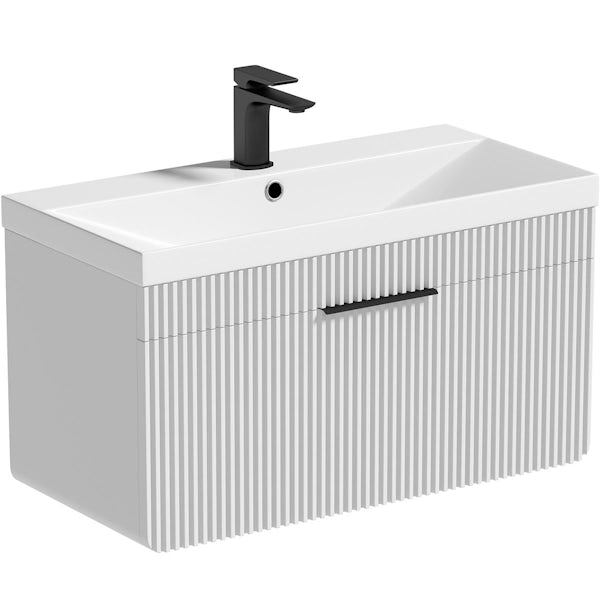 Mode Oxman white wall hung vanity unit and ceramic basin 800mm