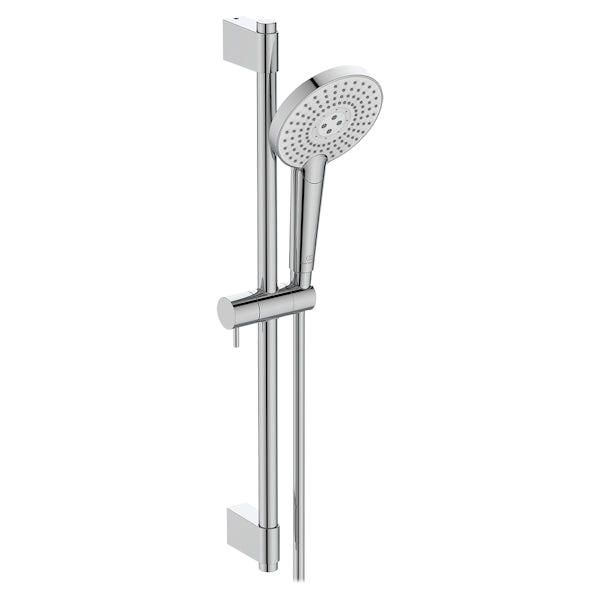 Ideal Standard Ceratherm T125 exposed thermostatic wall mounted bath shower mixer with round 125mm handspray, 600mm rail and 1.75m hose