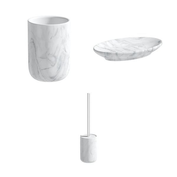 Accents Waikiki marble effect ceramic 3 piece bathroom set with soap dish
