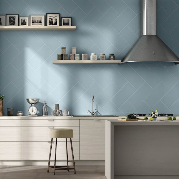 Calcolo Bordeaux blue flat gloss wall tile 200mm x 457mm | VictoriaPlum.com