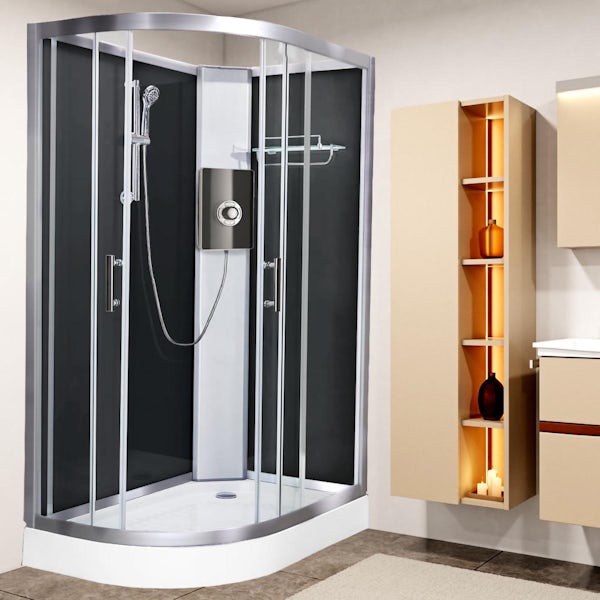 Vidalux Pure E Quadrant electric Shower cabin 1200 x 800 Right with Black back panels and shower