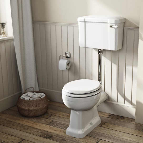 The Bath Co. Camberley low level toilet with wooden soft close seat white