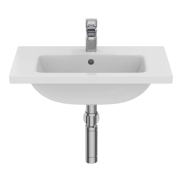 Ideal Standard i.life S 1 tap hole wall hung basin 600mm with fixing kit and bottle trap