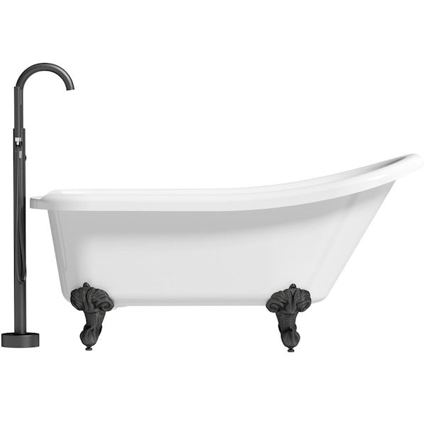 Orchard Traditional single ended slipper bath and tap pack with matt black ball and claw feet