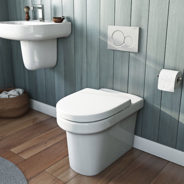 Mode Burton back to wall toilet with soft close seat, concealed cistern and push plate