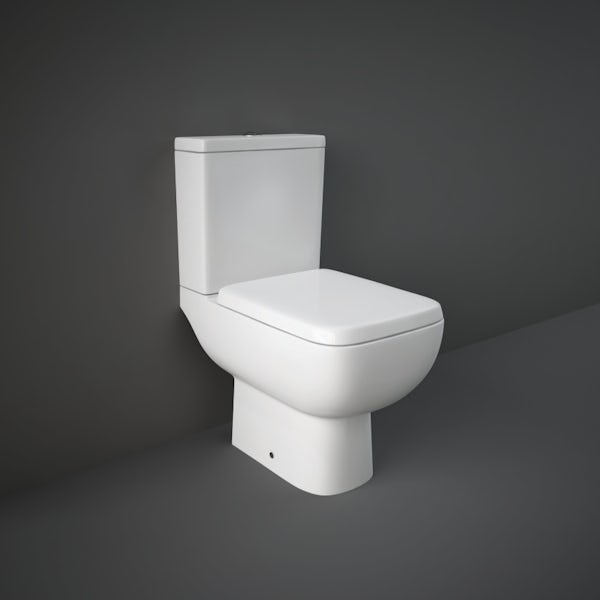 RAK Series 600 open back close coupled toilet with soft close wrap over seat