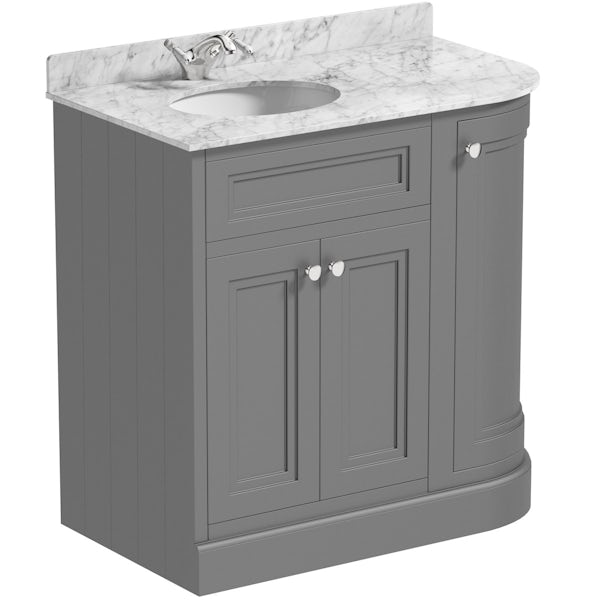 The Bath Co. Chartham slate matt grey right handed floorstanding vanity unit and white marble basin 900mm