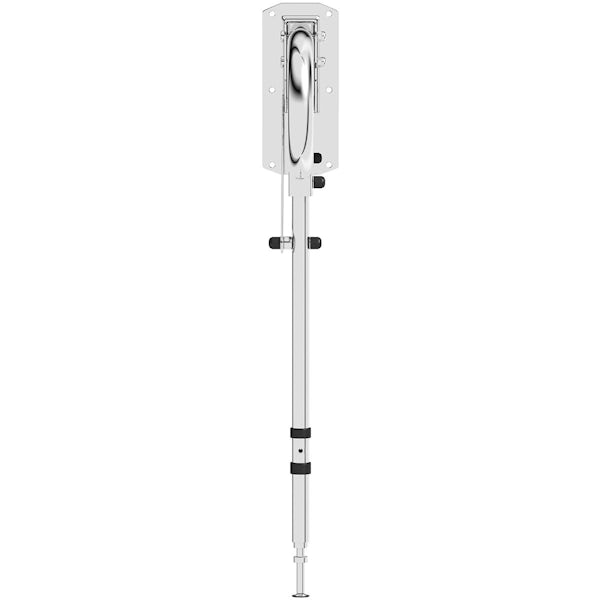 Nymas Hinged polished lift and lock support rail with leg and toilet roll holder 800mm
