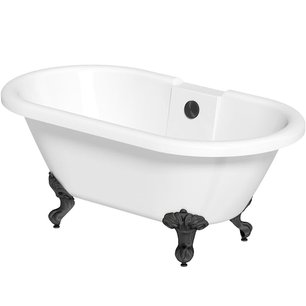 Orchard Traditional double ended roll top bath with matt black ball and claw feet