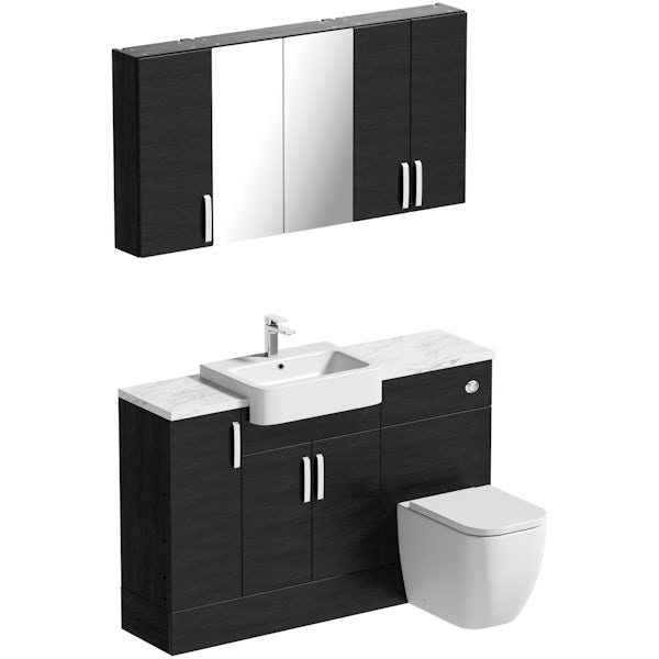 Reeves Nouvel quadro black small fitted furniture & storage combination with white marble worktop