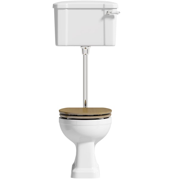 The Bath Co. Camberley low level toilet with oak effect soft close seat