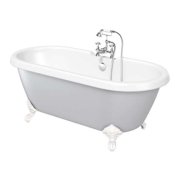 Dove grey coloured bath with Hampshire shower bath mixer tap