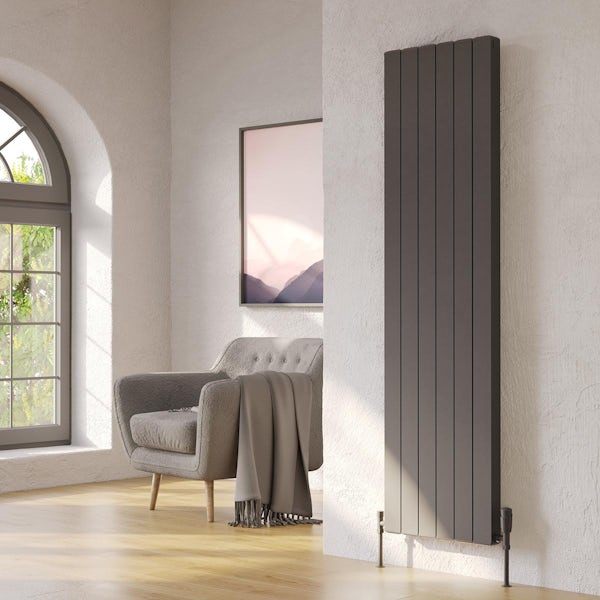 Vogue Edmonton vertical textured grey aluminium radiator