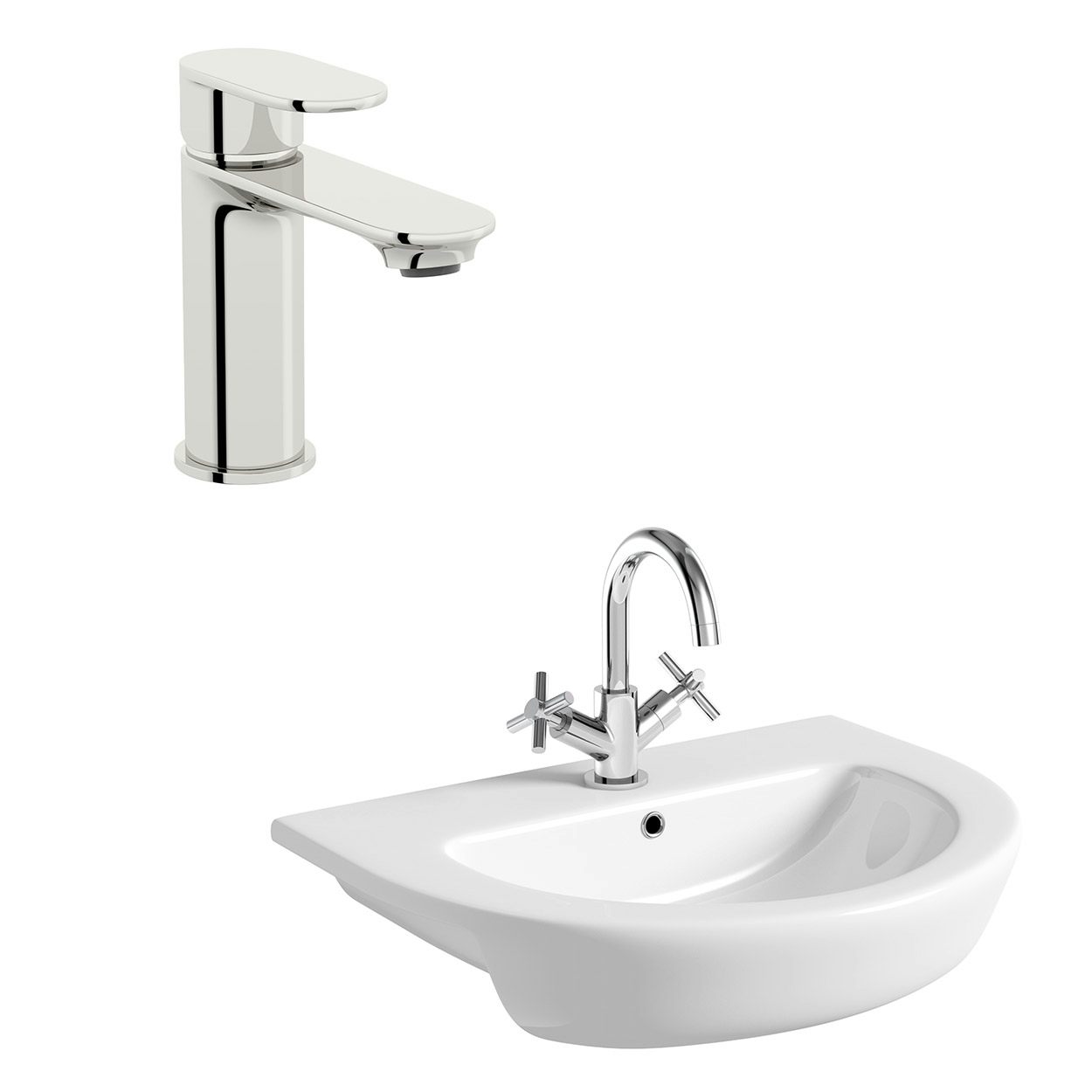 Mode Tate 1 tap hole semi recessed countertop basin 550mm with basin mixer tap