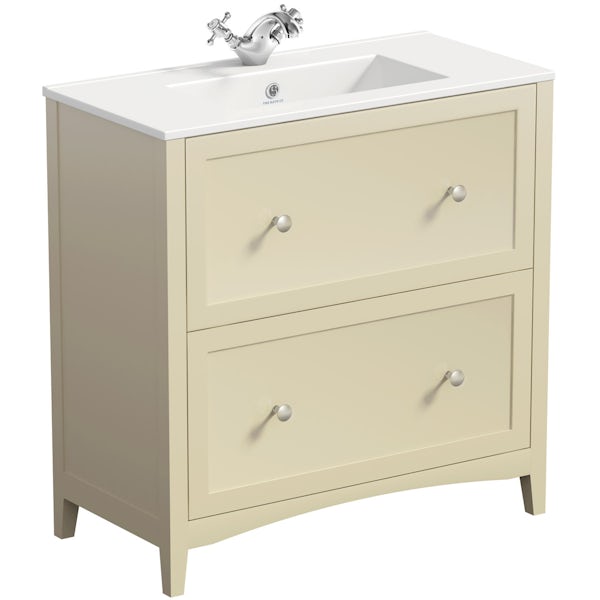 The Bath Co. Camberley satin ivory floor drawer unit with basin 800mm with mirror cabinet