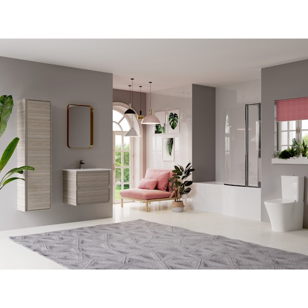 Ideal Standard Concept Air complete right hand wood light brown furniture and shower bath suite 1700 x 800