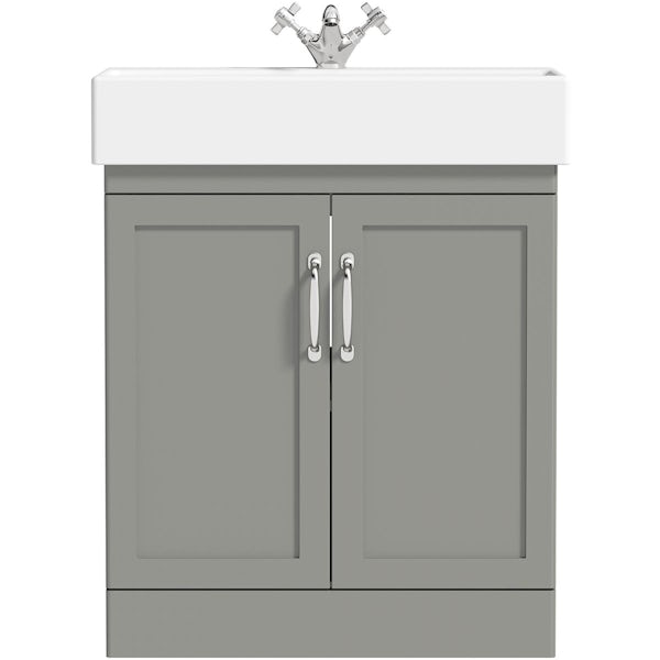 The Bath Co. Aylesford pebble grey floorstanding vanity unit and ceramic basin 700mm with tap