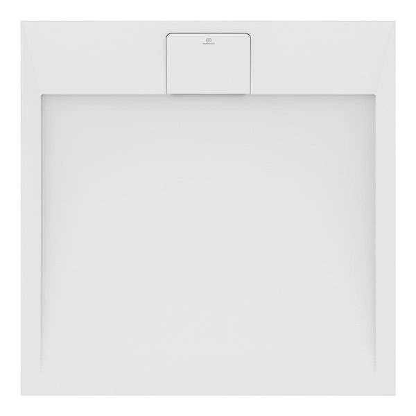Ideal Standard ultra flat i.life S 800mm x 800mm square shower tray in pure white with Idealite top access waste and trap