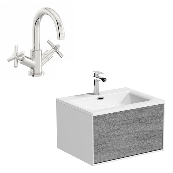 Mode Burton white & grey ice stone wall hung vanity unit and basin 600mm with tap