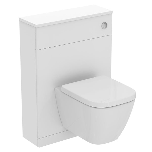 Ideal Standard i.life S matt white back to wall unit with rimless wall hung toilet and concealed cistern and support brackets
