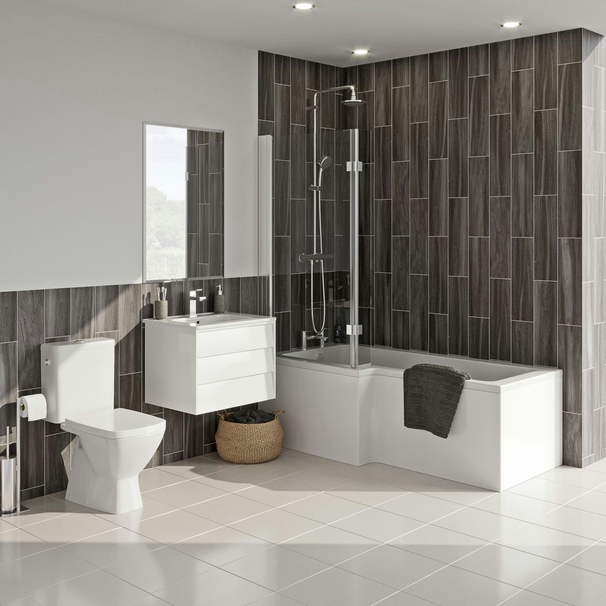 Grohe and Mode Cooper complete left handed shower bath and furniture suite 1700 x 850