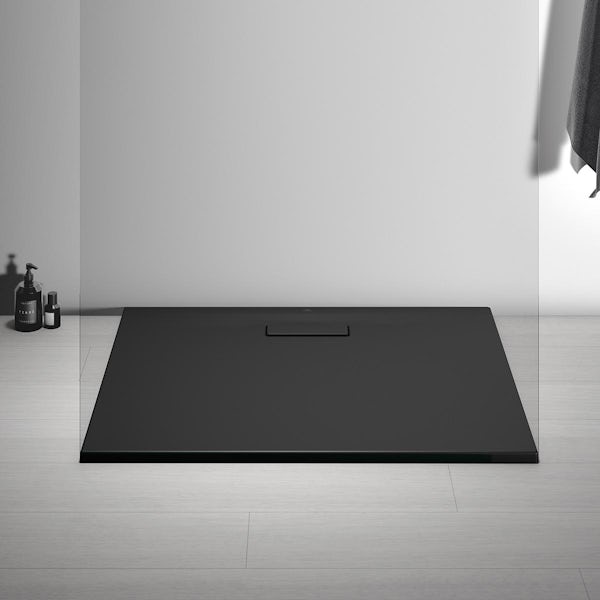 Ideal Standard Ultraflat silk black shower tray and waste