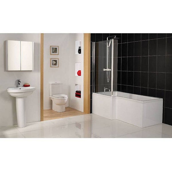 Orchard L shaped shower bath wooden panel gloss white 1700mm