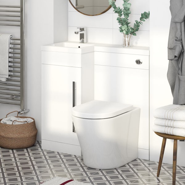 Orchard MySpace white left handed combination with contemporary back to wall toilet and seat